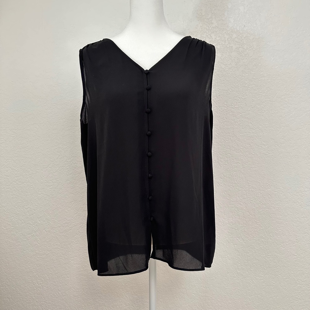 Tahari‎ Sleeveless Sheer Top Women's Medium Minimalist Black Beachy Whimsigoth